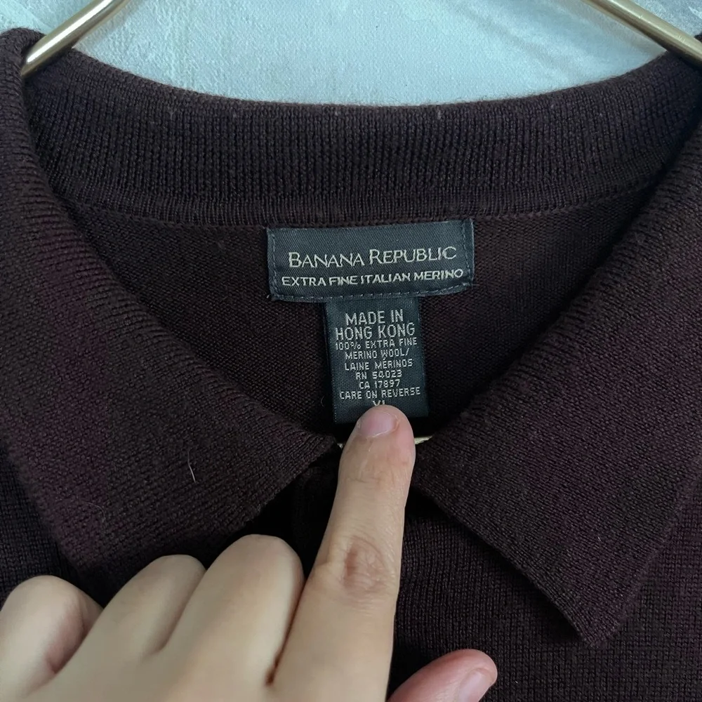 Men's Burgundy Long Sleeve Polo Shirt Wool size XL preppy
